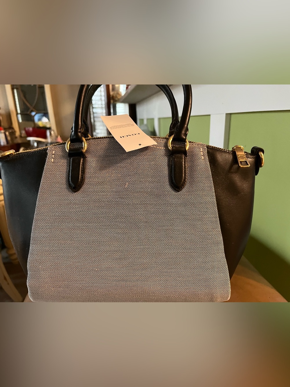 Coach Two-Tone Canvas & Leather Satchel in Black and Beige - Picture 12 of 16